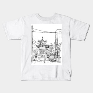 Saigon Old Temple Vietnam Pen and Ink Illustration Kids T-Shirt